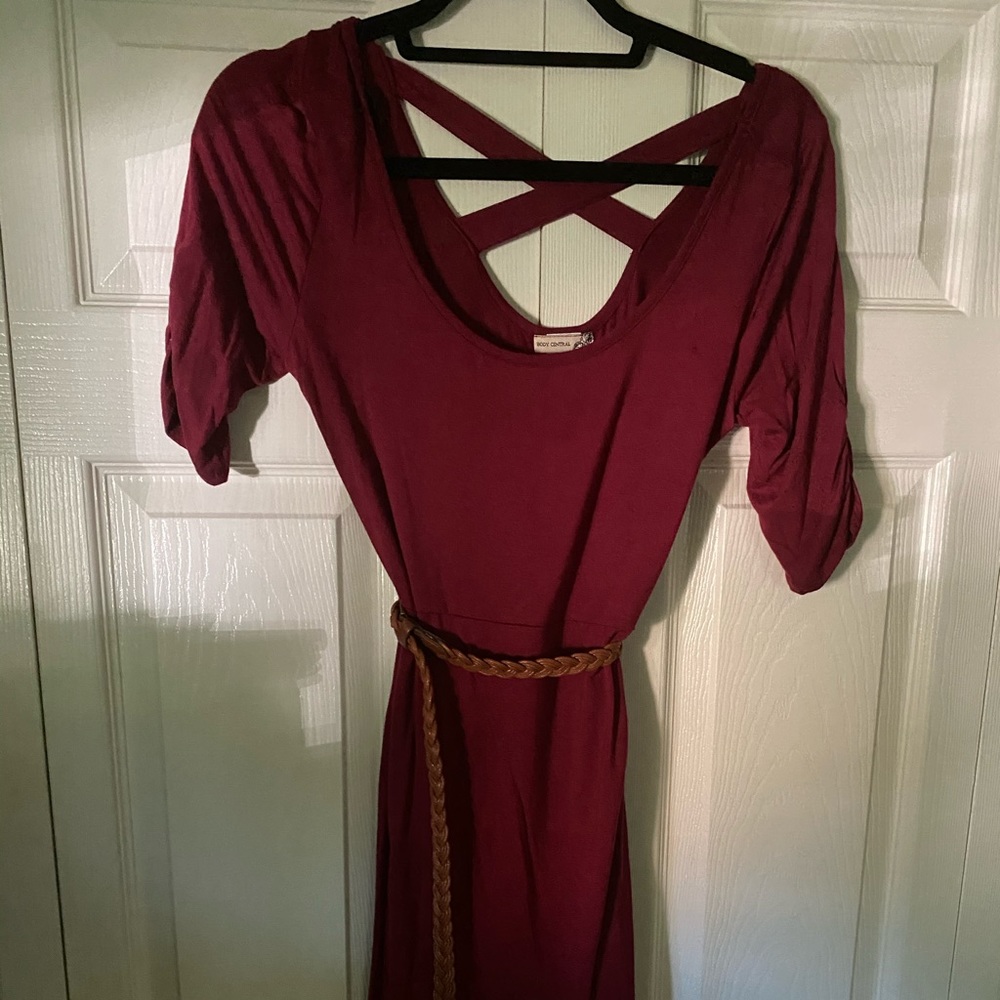 Maroon summer dress with belt